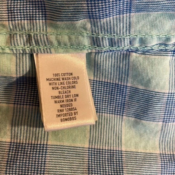 Bonobos men’s Large shirt button down gingham checker blue aqua cotton casual - Picture 5 of 6